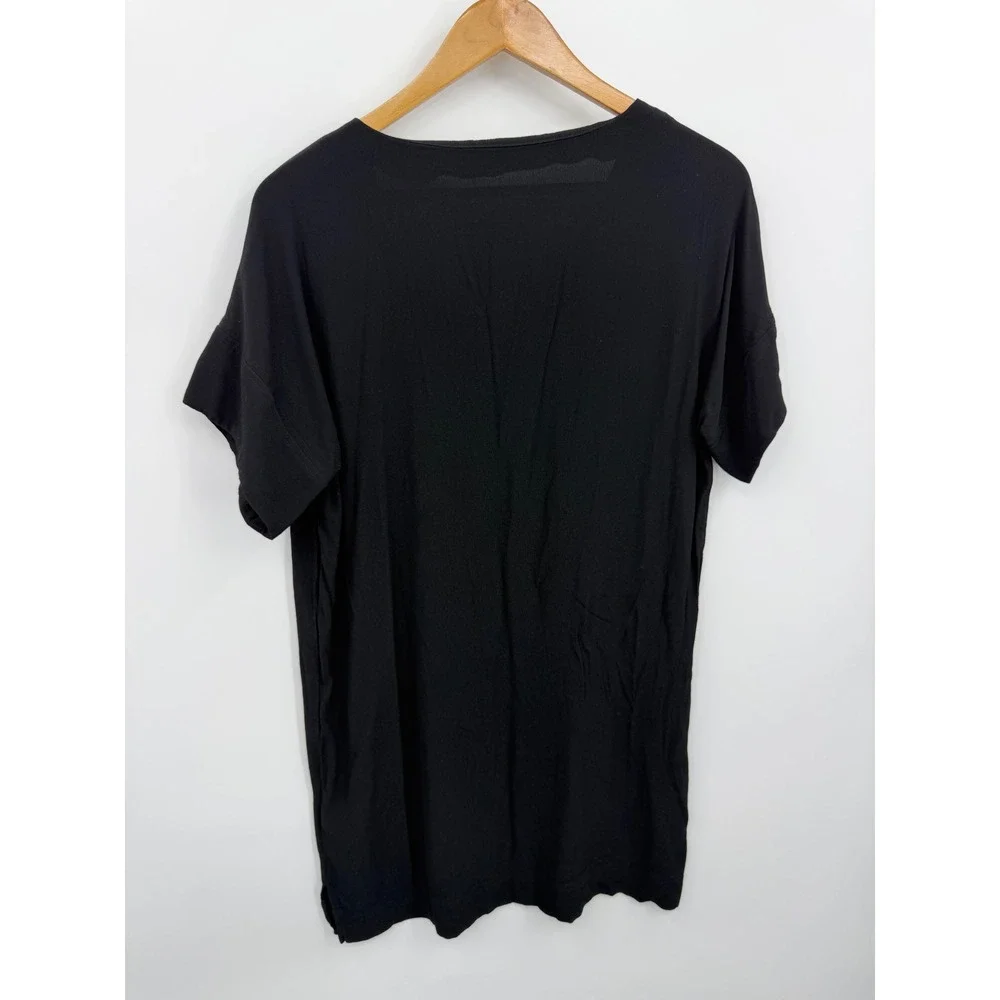Madewell Novel shift G1891 V-Neck sz L Black Short Sleeve Viscose Crepe dress